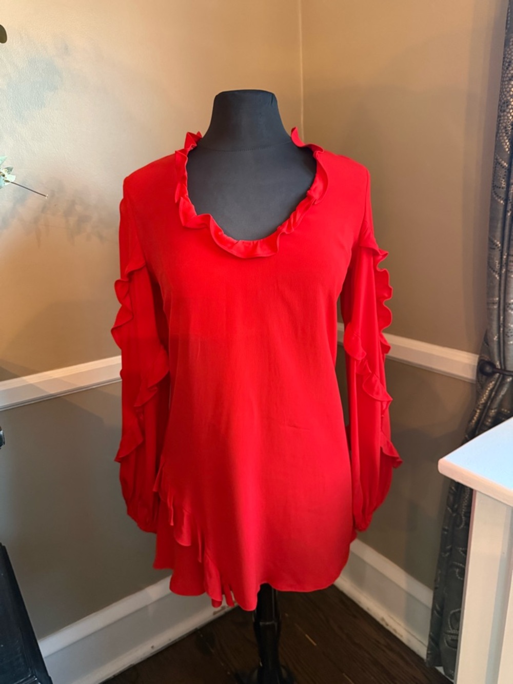 Alexis Red Ruffle V-Neck Long Sleeve dress